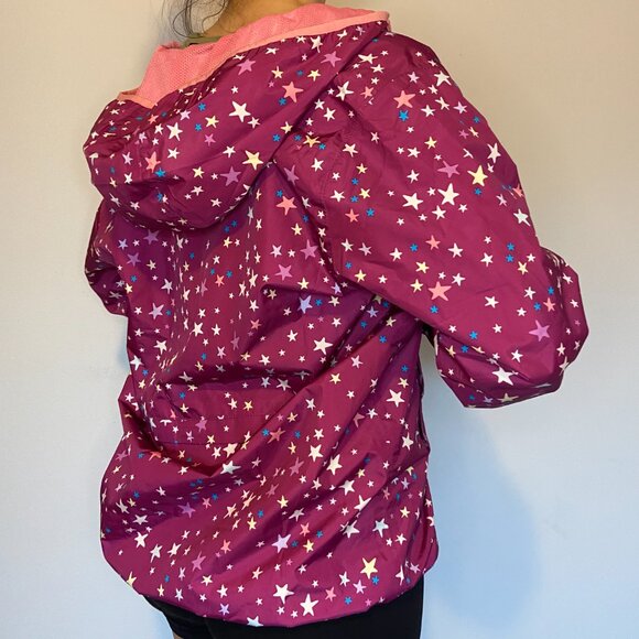 Land's End packable rain jacket - magenta star print - kids or adults - Picture 2 of 7